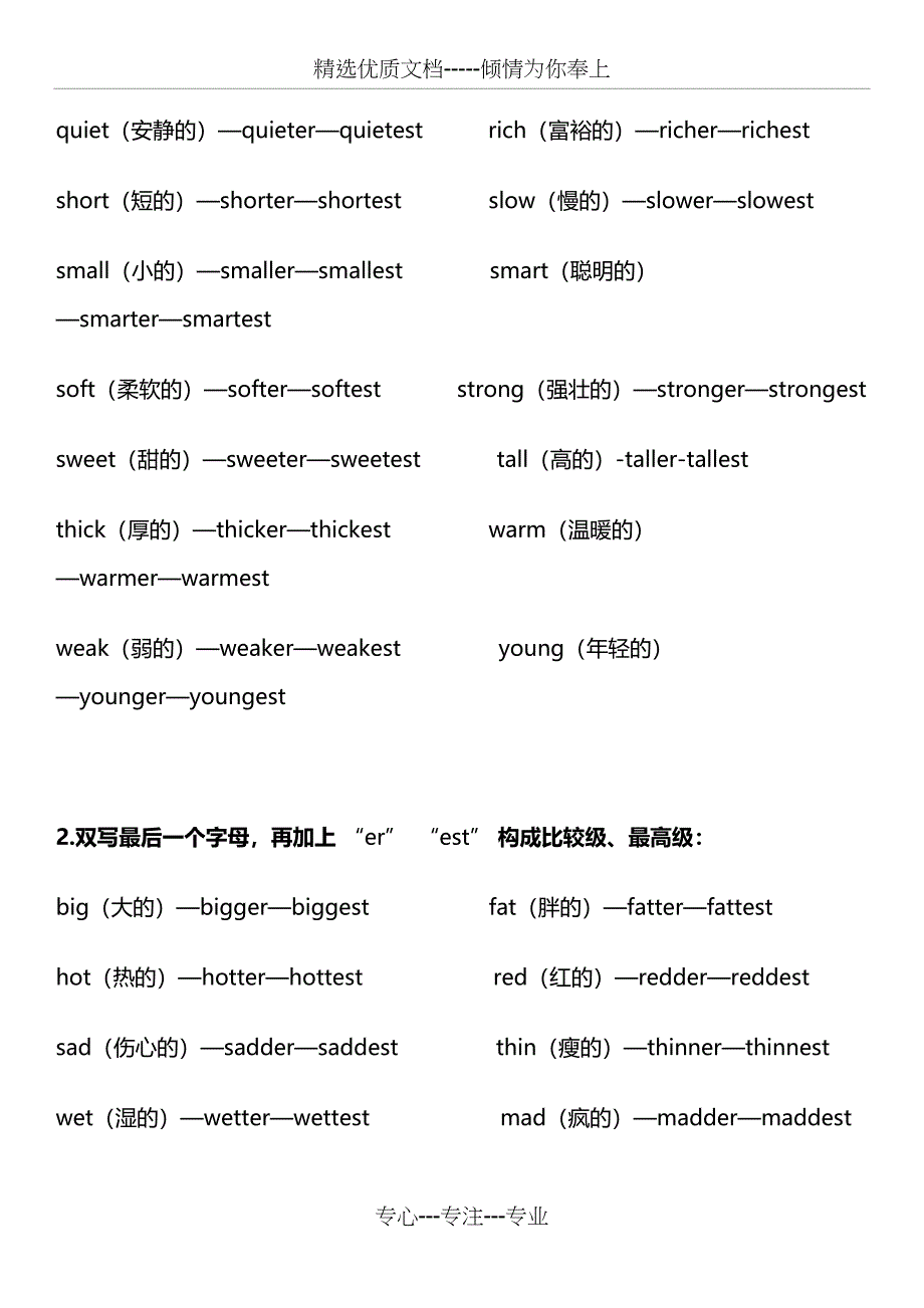 小学英语常见形容词及比较级、最高级变化一览表_第2页