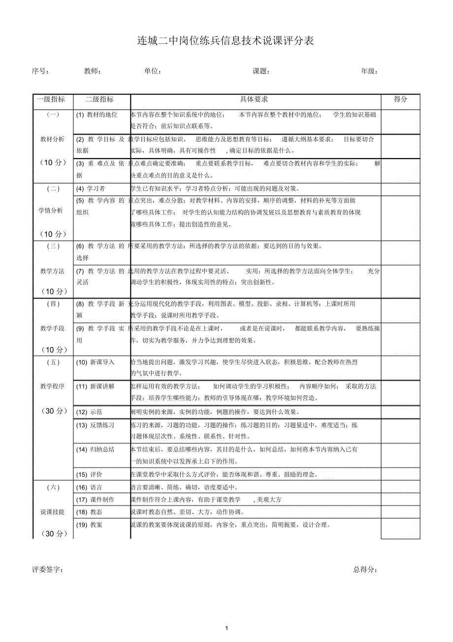 说课评分表精编版_第1页
