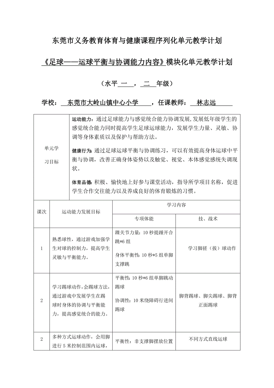 东莞市义务教育体育与健康课程序列化单元教[1].docx_第1页