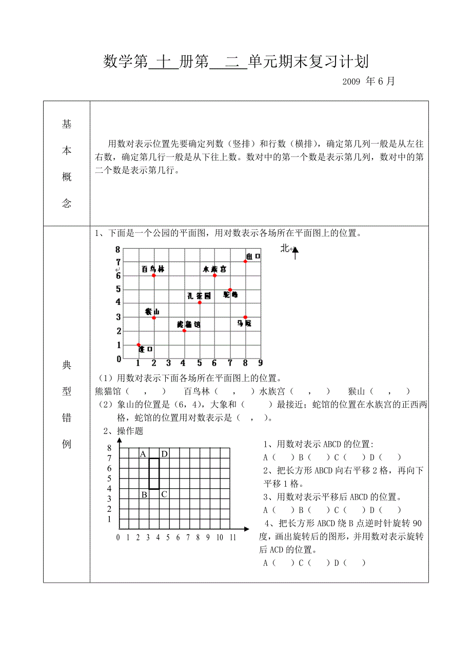 数学五年级复习计划(2009.6).doc_第2页