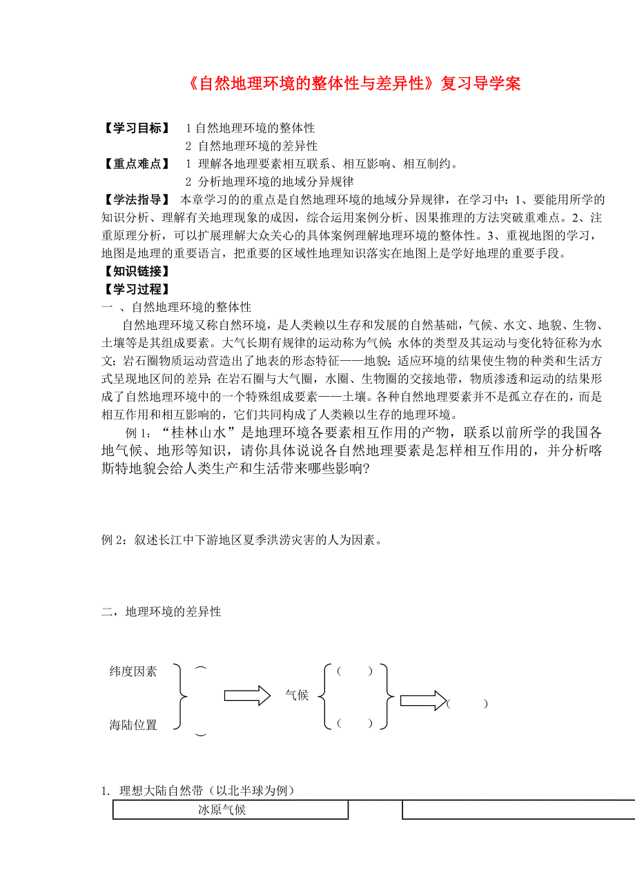 高中地理 自然地理环境的整体性与差异性复习 新人教版必修1_第1页