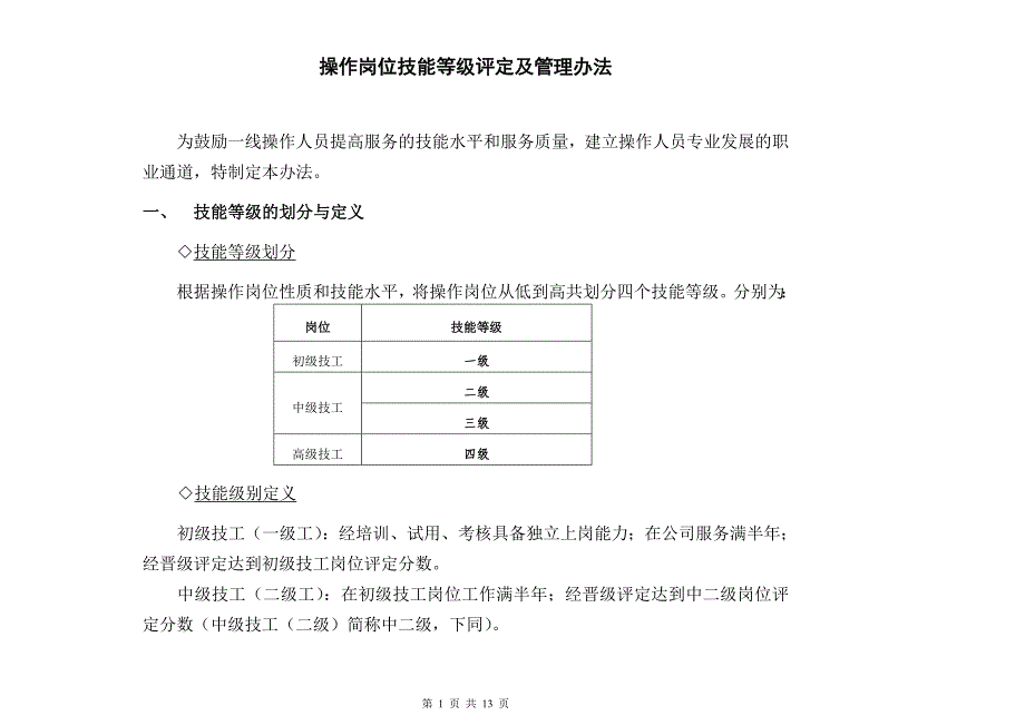 操作岗位技能等级评定及管理办法_第1页