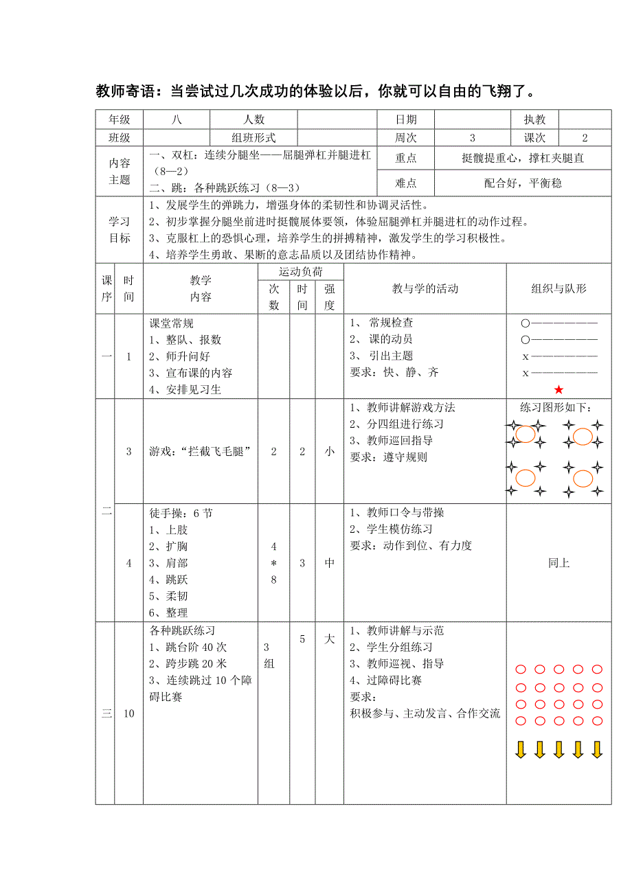 2022年人教版体育与健康《双杠》word学案_第3页