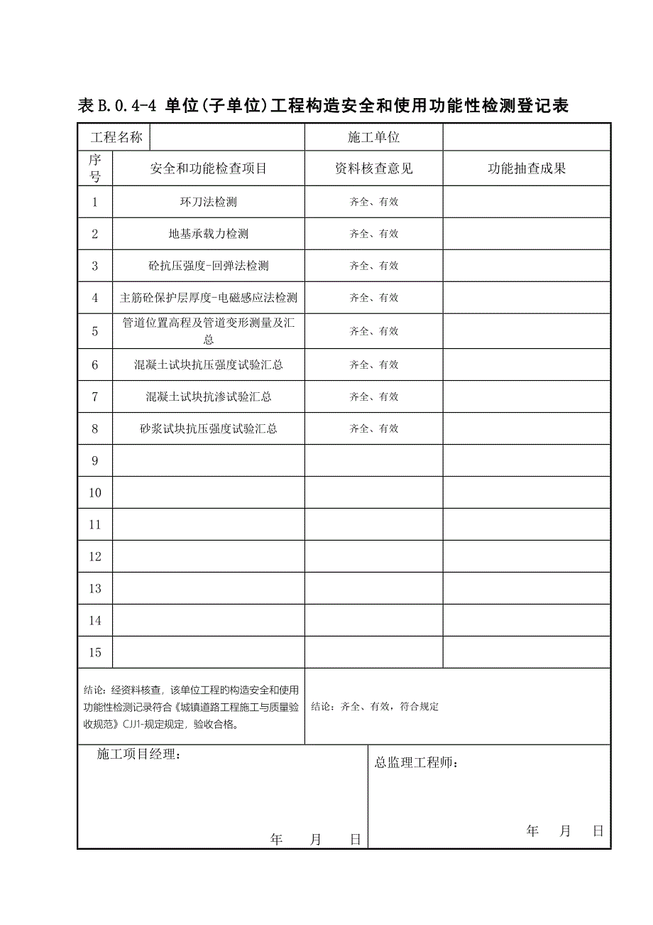 市政单位工程质量验收记录表四统表_第4页