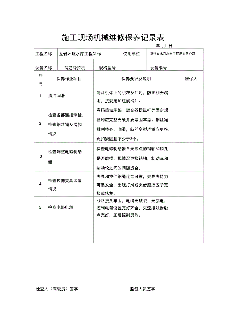 施工现场机械维修保养记录表解析_第4页