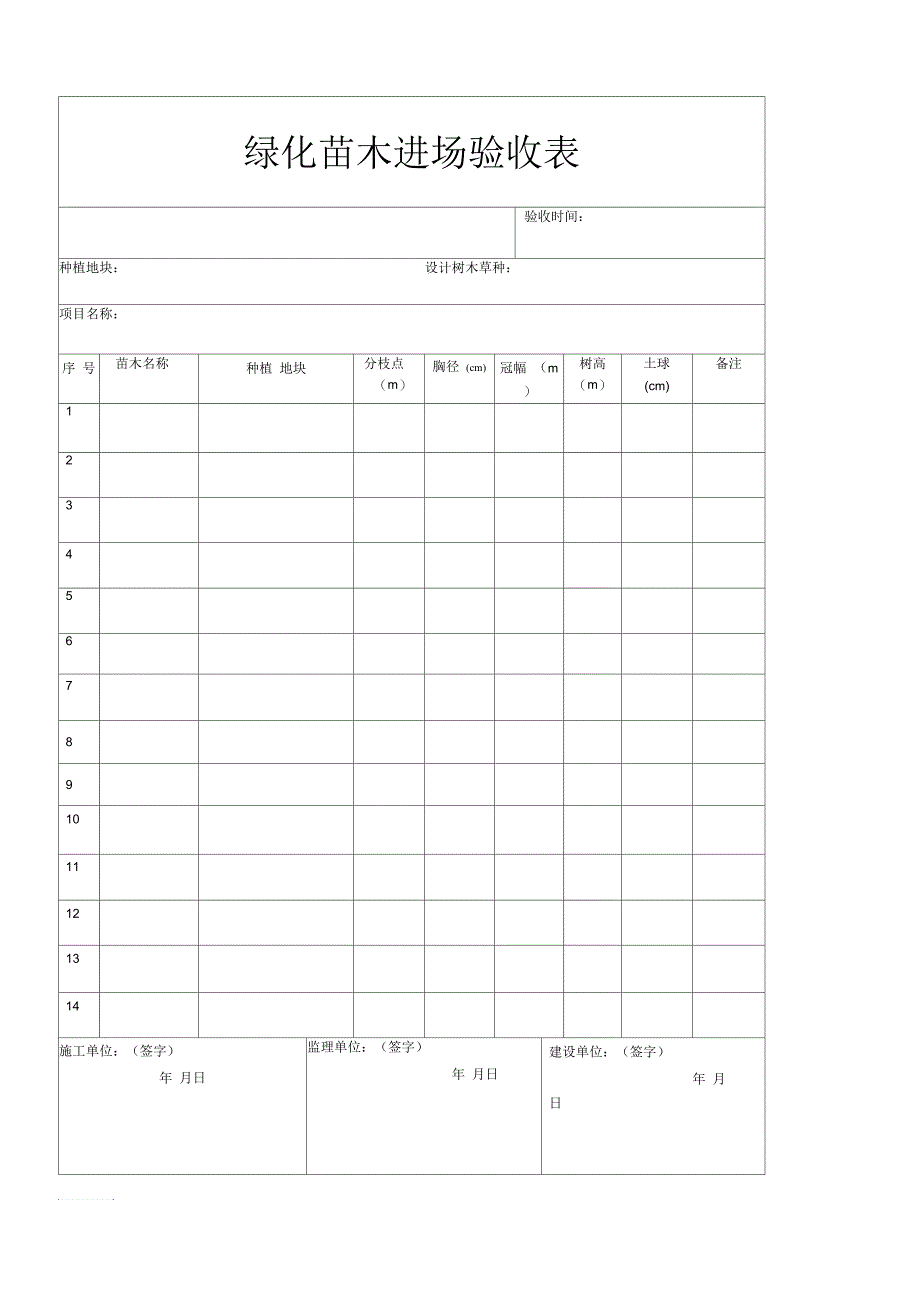 绿化苗木验收表_第1页