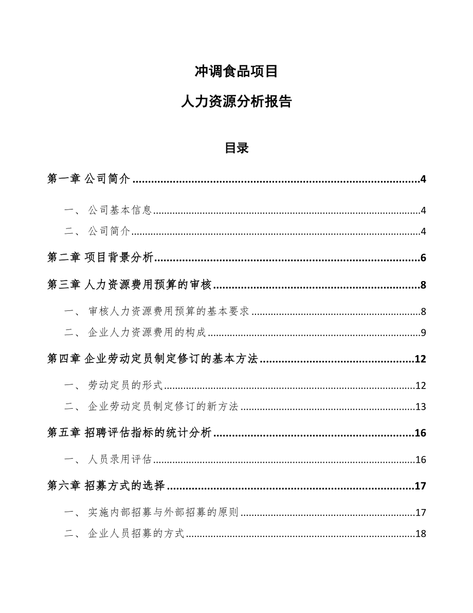 冲调食品项目人力资源分析报告_第1页