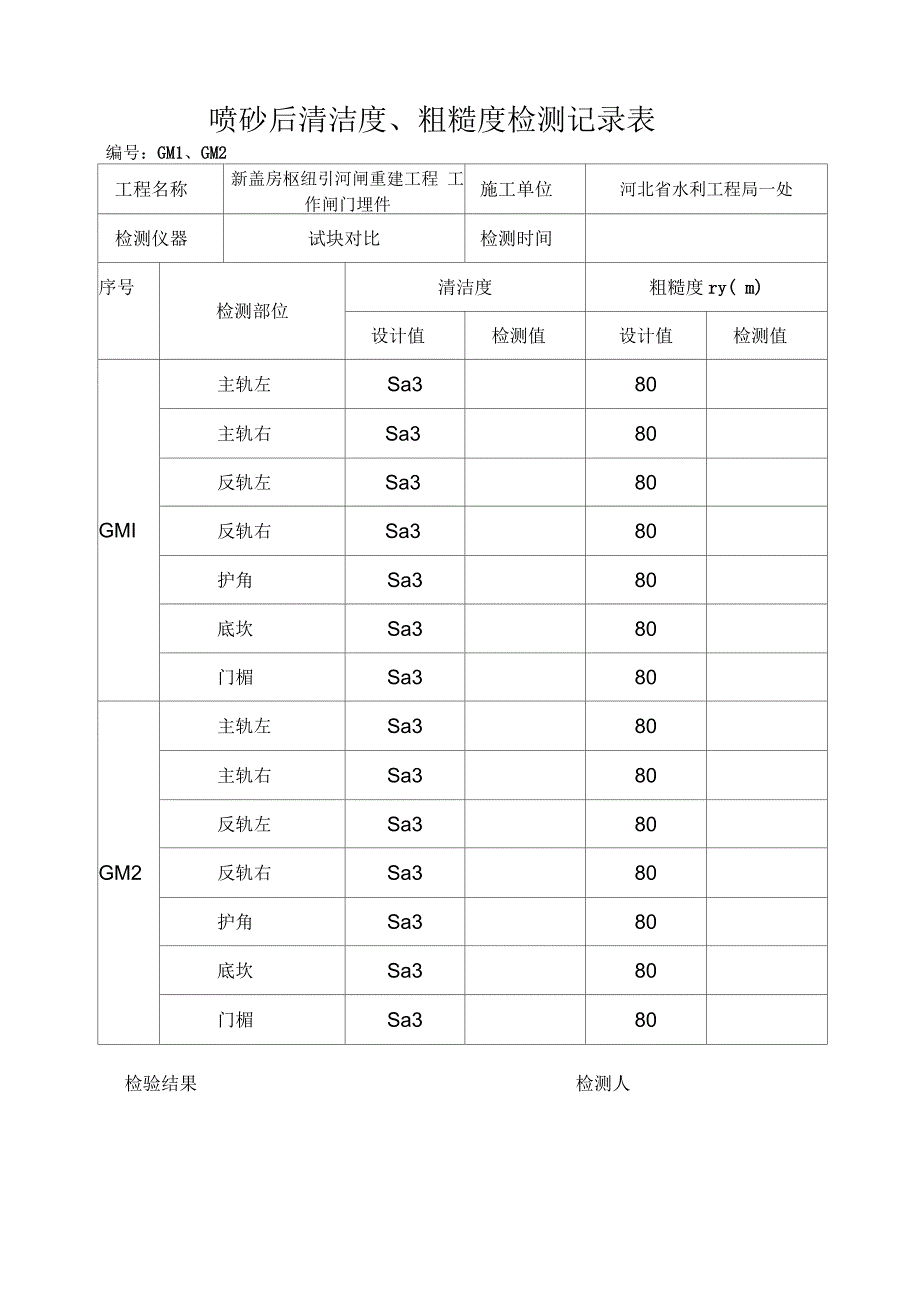 表面防腐蚀涂层厚度检测记录表_第1页