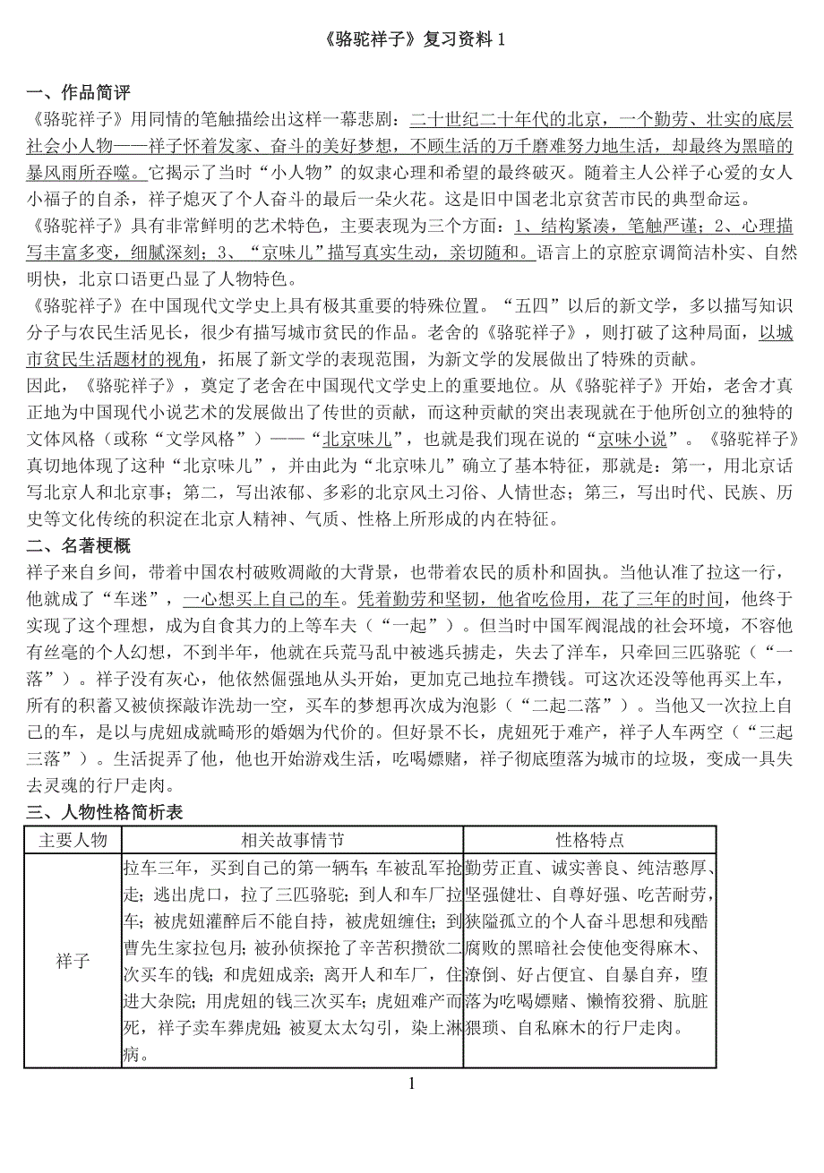 《骆驼祥子》-复习材料_第1页