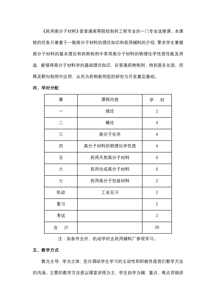 06级制药工程专业药用高分子材料教学大纲_第2页