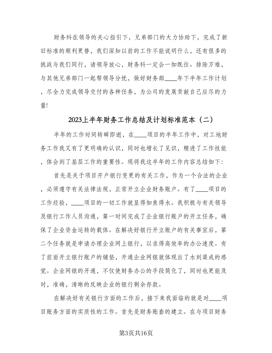 2023上半年财务工作总结及计划标准范本（5篇）_第3页