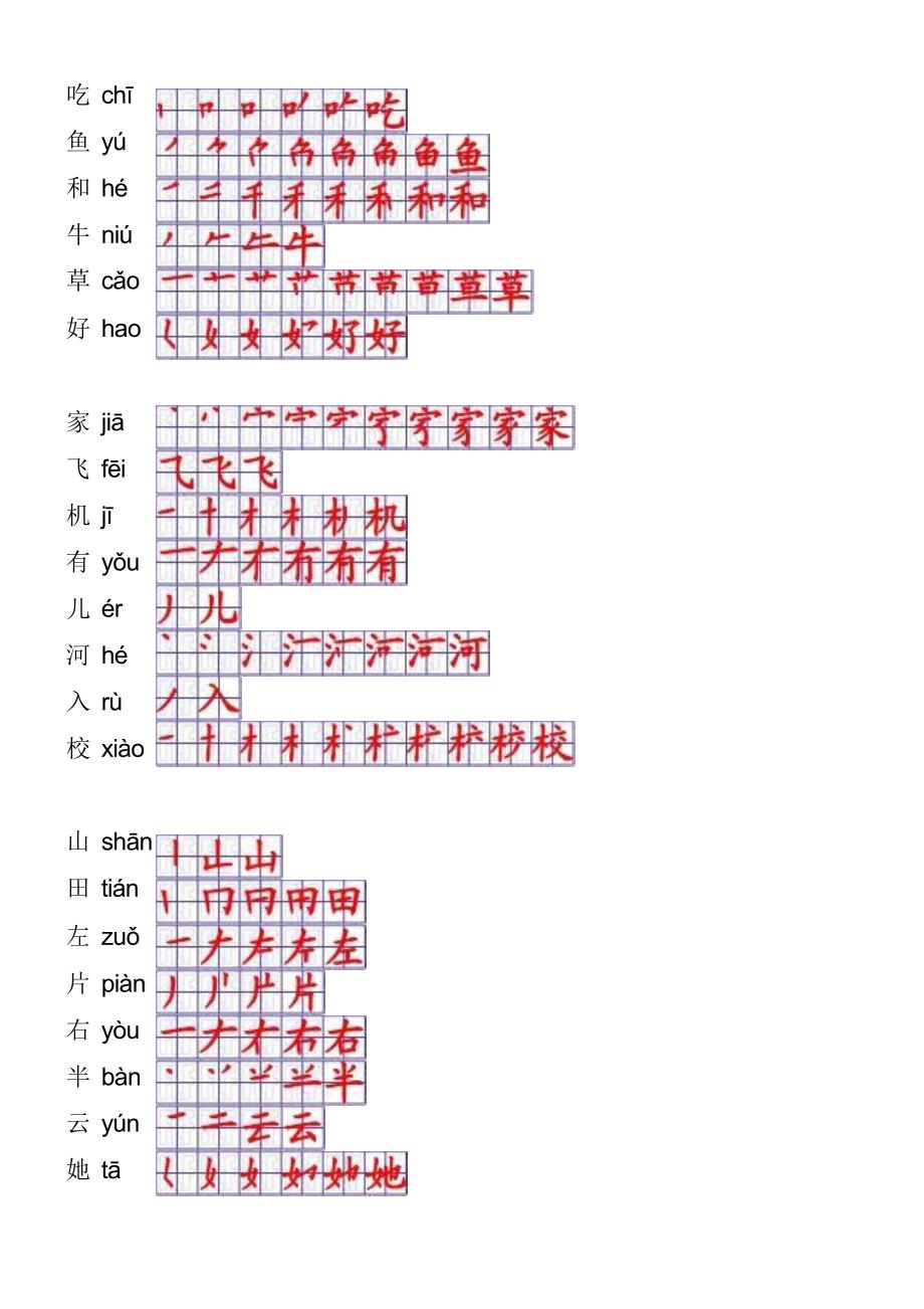 人教版一年级语文上册生字表一笔顺_第3页