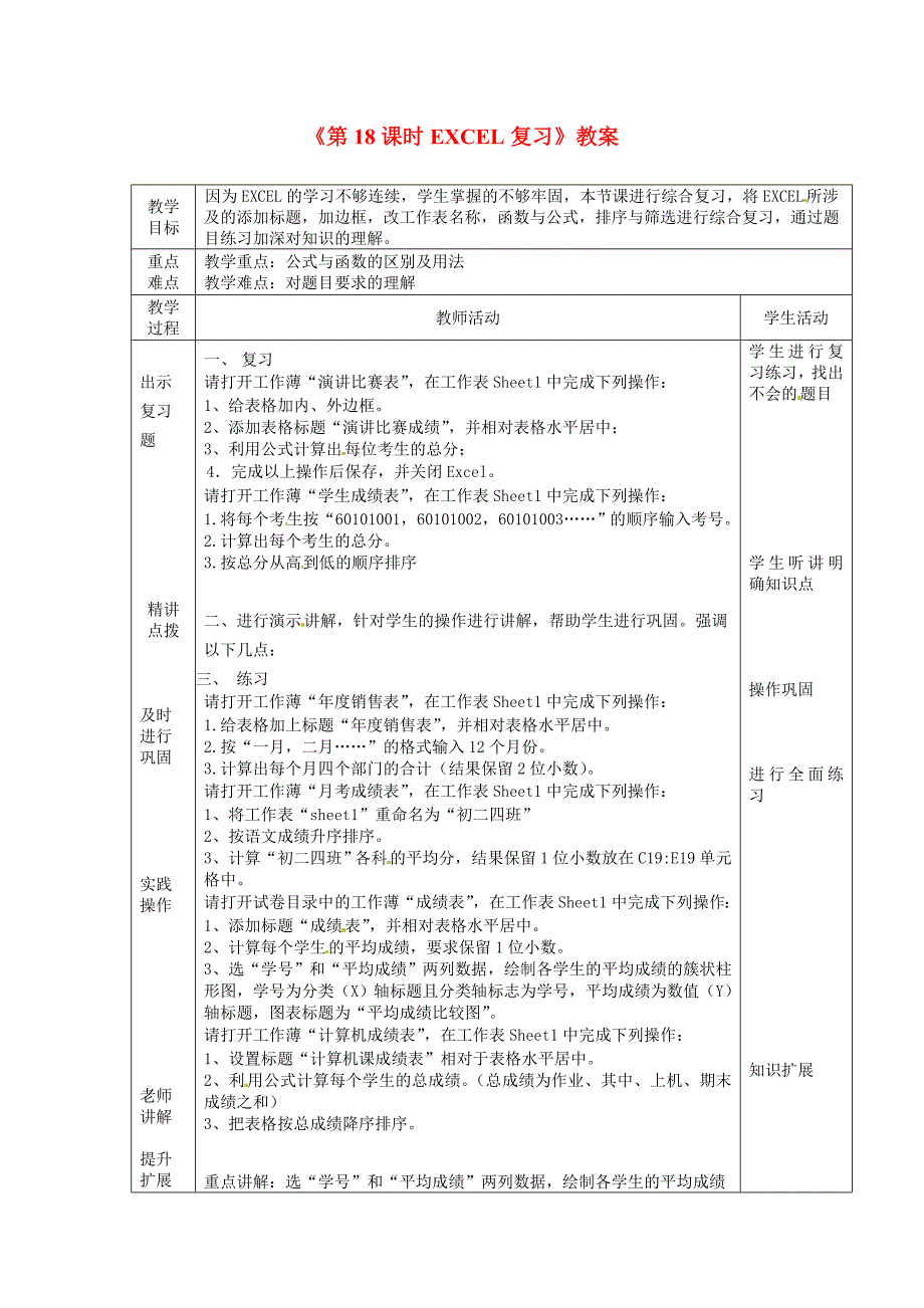 《第18课时EXCEL复习》教案_第1页