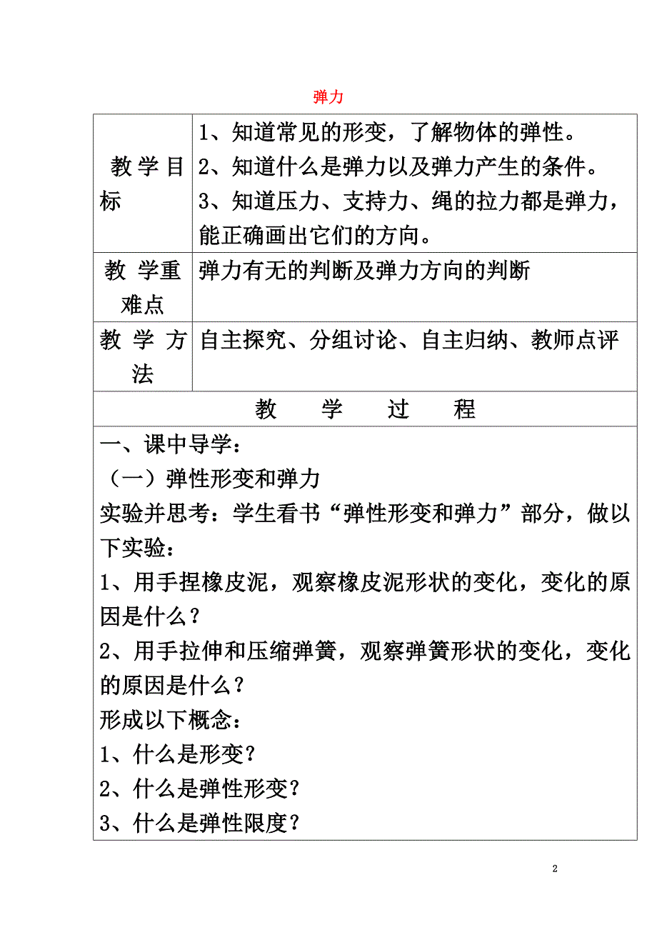 高中物理第三章相互作用3.2弹力教案6新人教版必修1_第2页