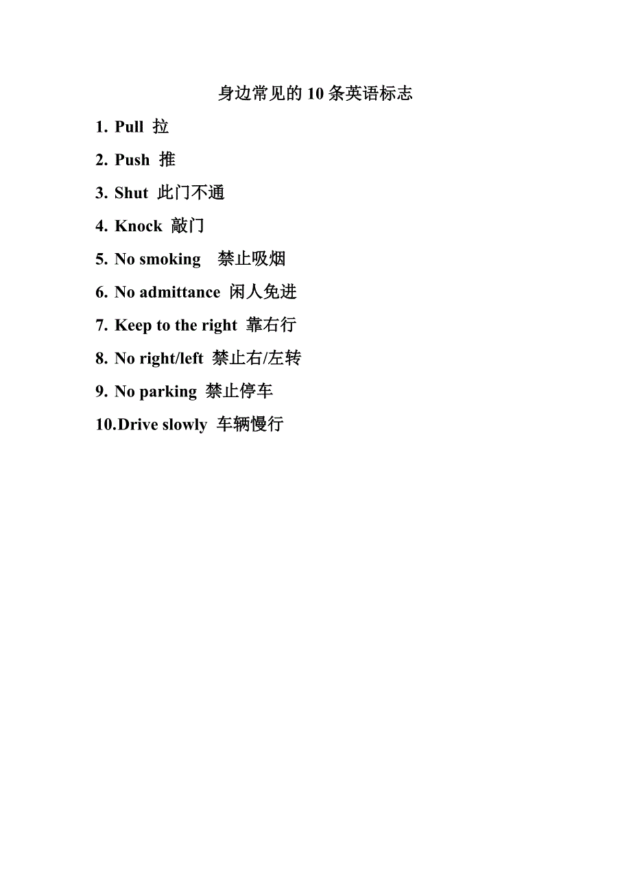 身边常见的10条英语标志_第1页