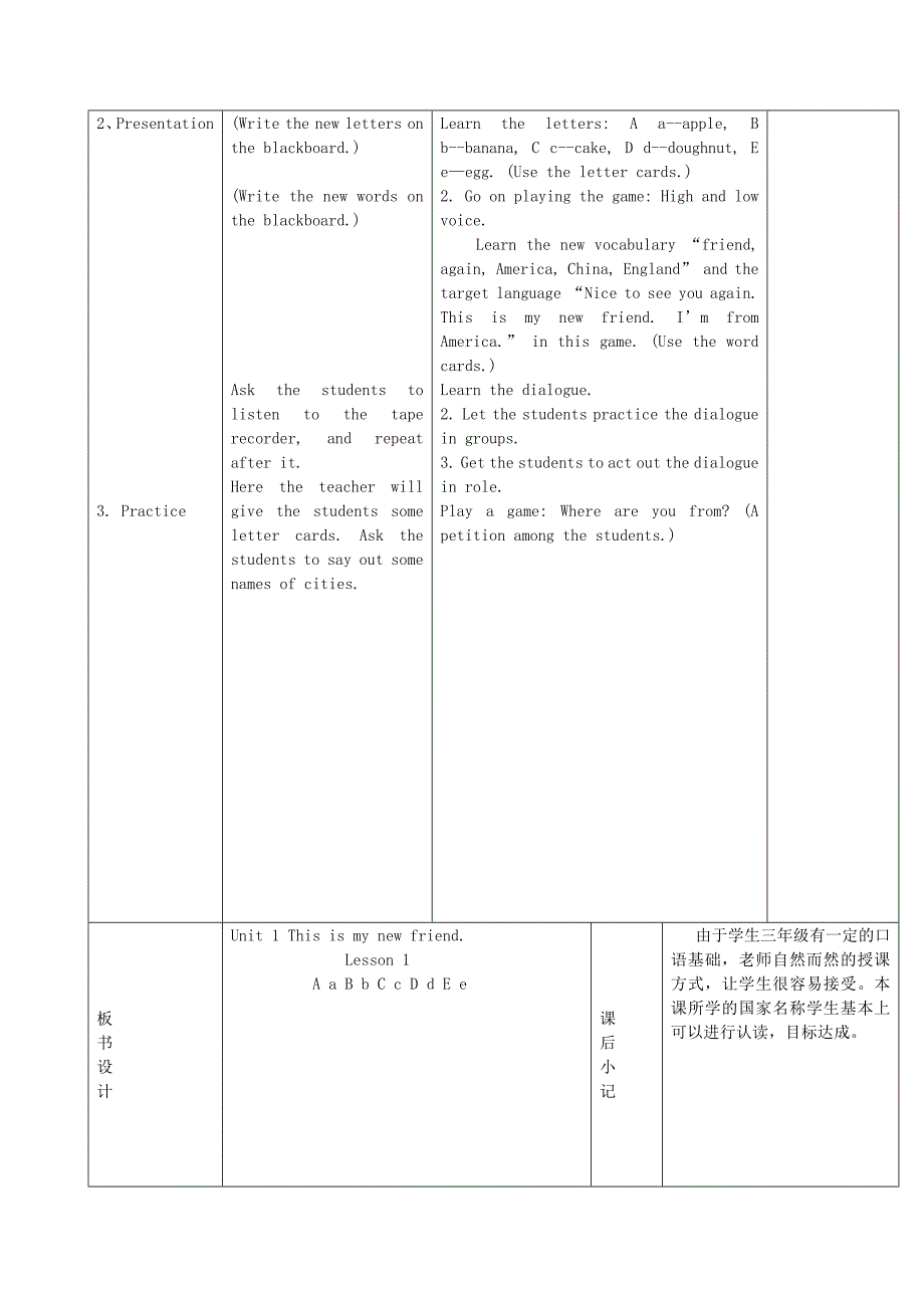 四年级英语上册 Unit 1 This is my new friend教案1 人教版（精通）_第2页