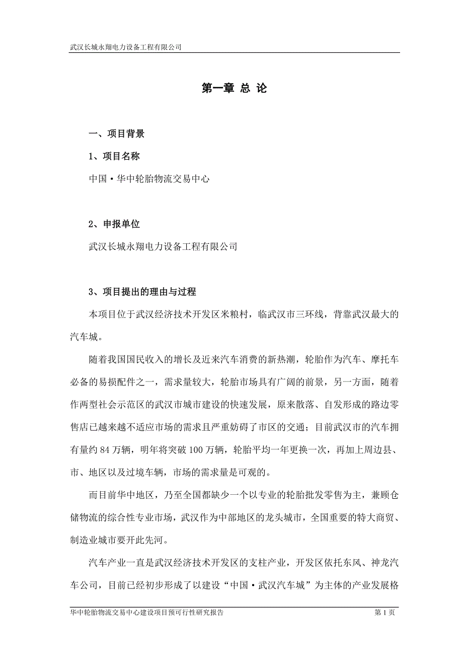 华中轮胎物流交易中心可研报告精品报告_第1页