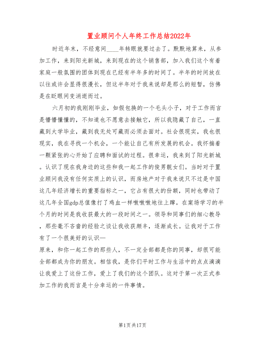 置业顾问个人年终工作总结2022年(5篇)_第1页