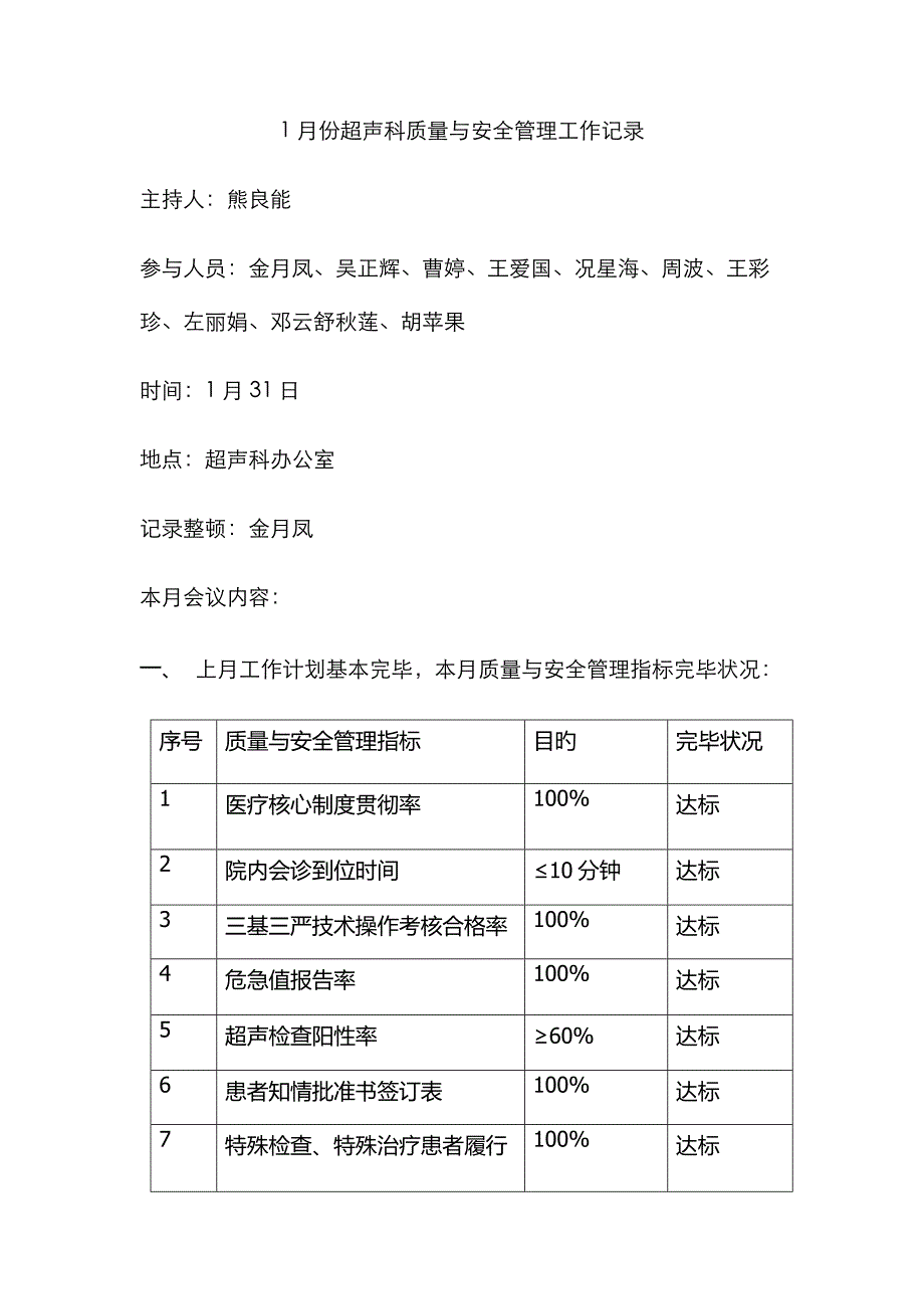 1月份超声科质量与安全管理工作记录_第1页