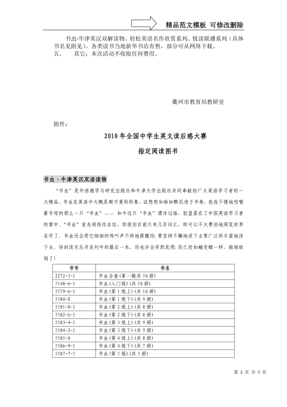 关于组织参加XXXX年衢州市初中生英文读后感大赛的_第2页