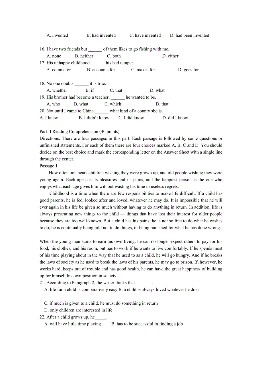 成人本科学士学位英语模拟试题及答案[优质文档]_第2页