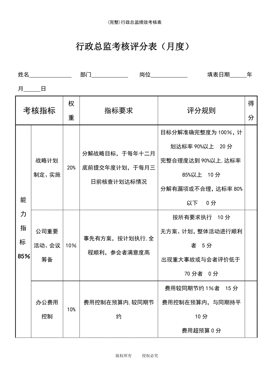 (最新整理)行政总监绩效考核表_第2页