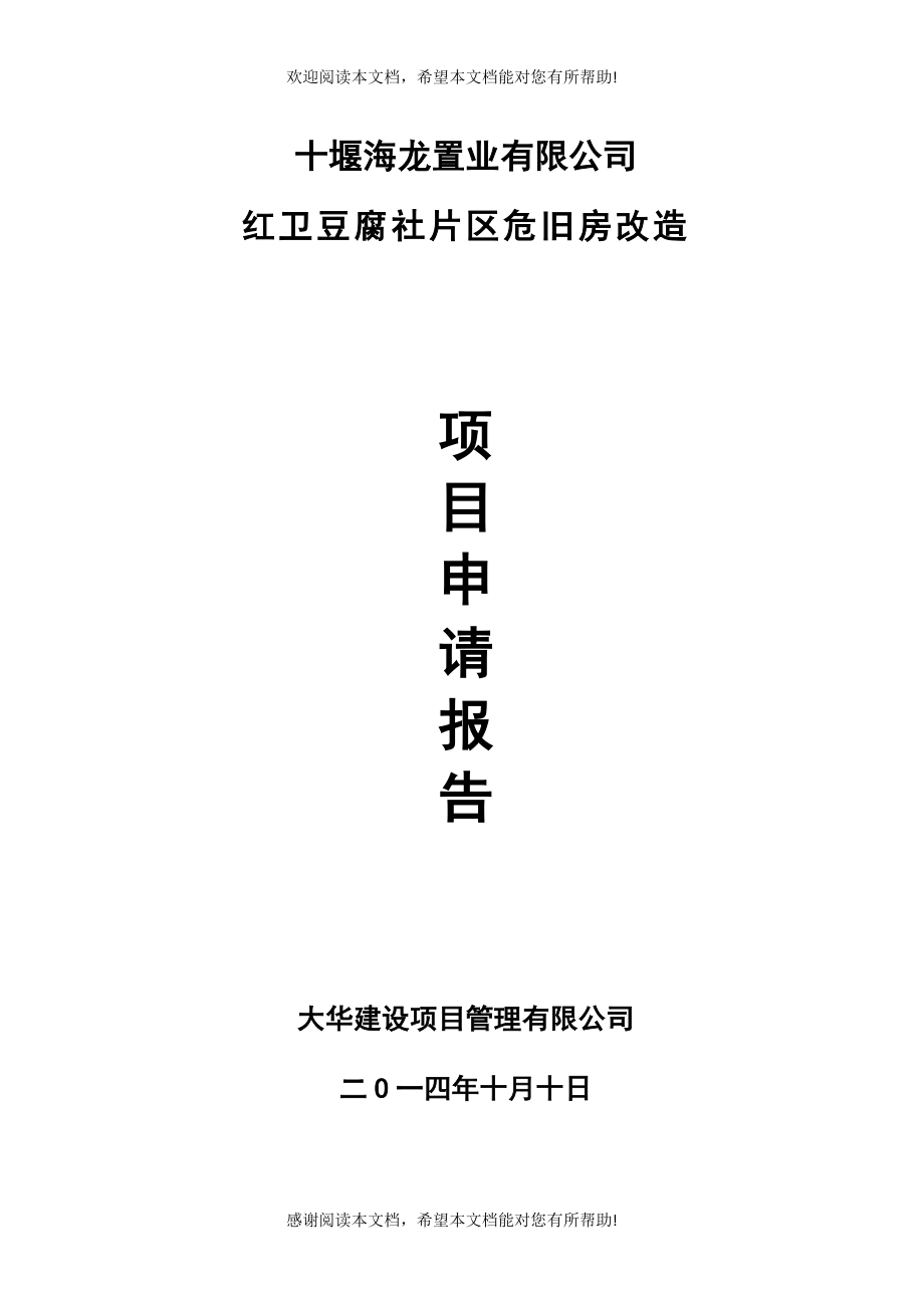 红卫豆腐社棚户区改造建设项目申请报告_第1页