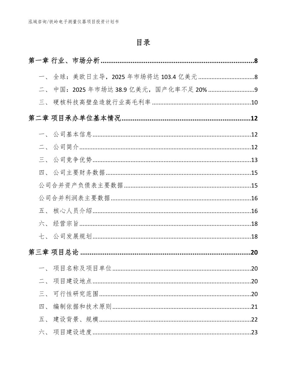 铁岭电子测量仪器项目投资计划书【范文模板】_第2页