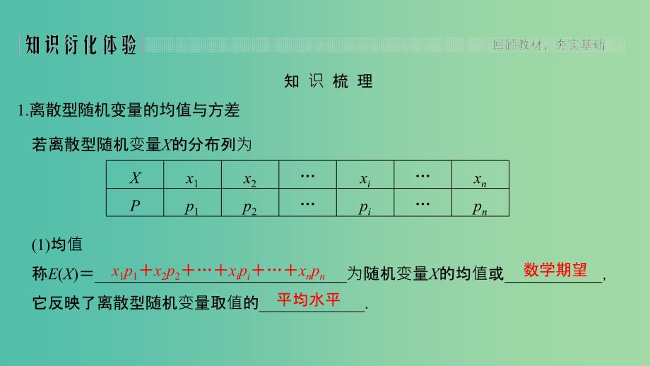 2020版高考数学大一轮复习第十章计数原理概率随机变量及其分布第8节离散型随机变量的均值与方差课件理新人教A版.ppt_第2页