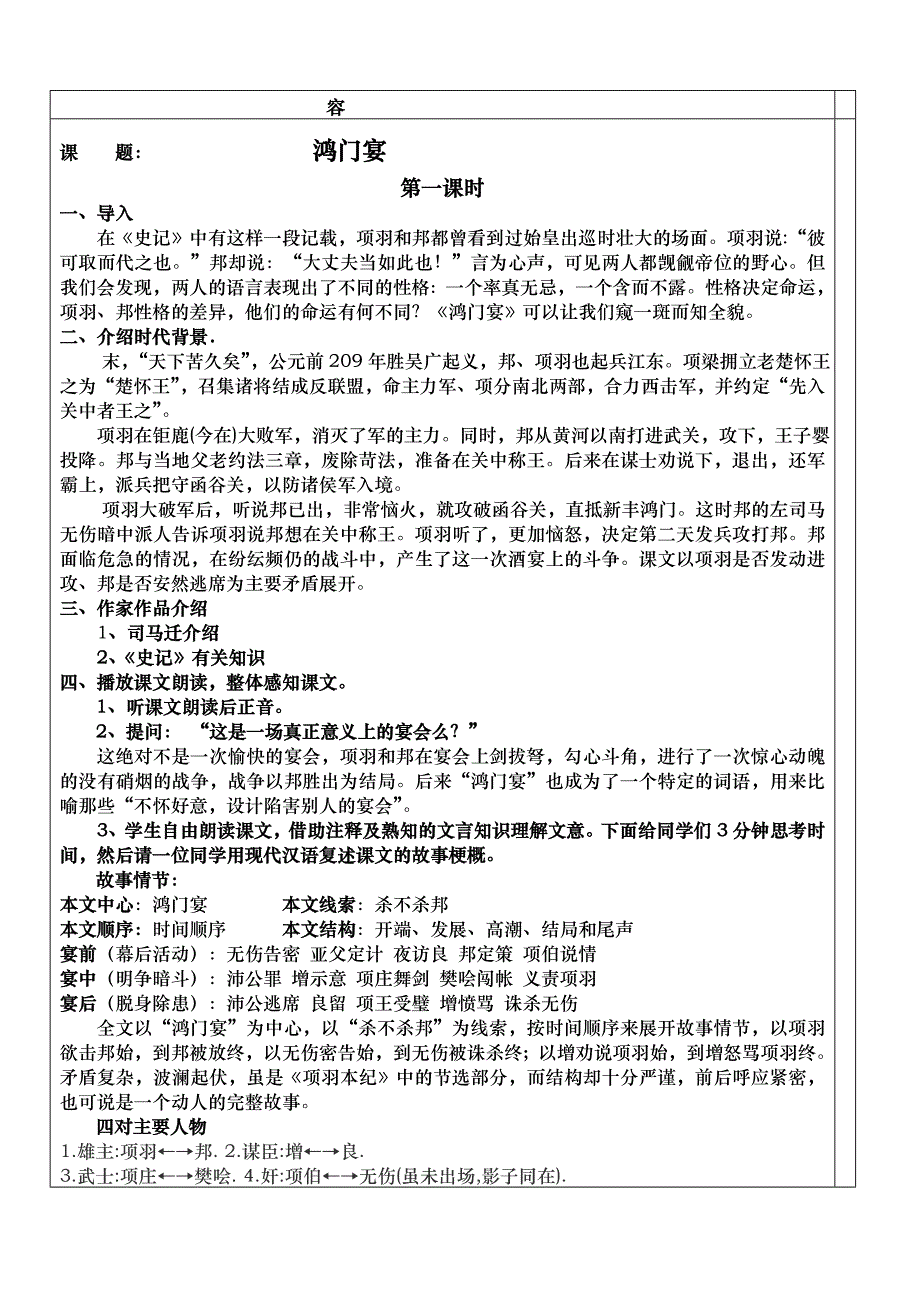 鸿门宴优秀教（学）案_第1页