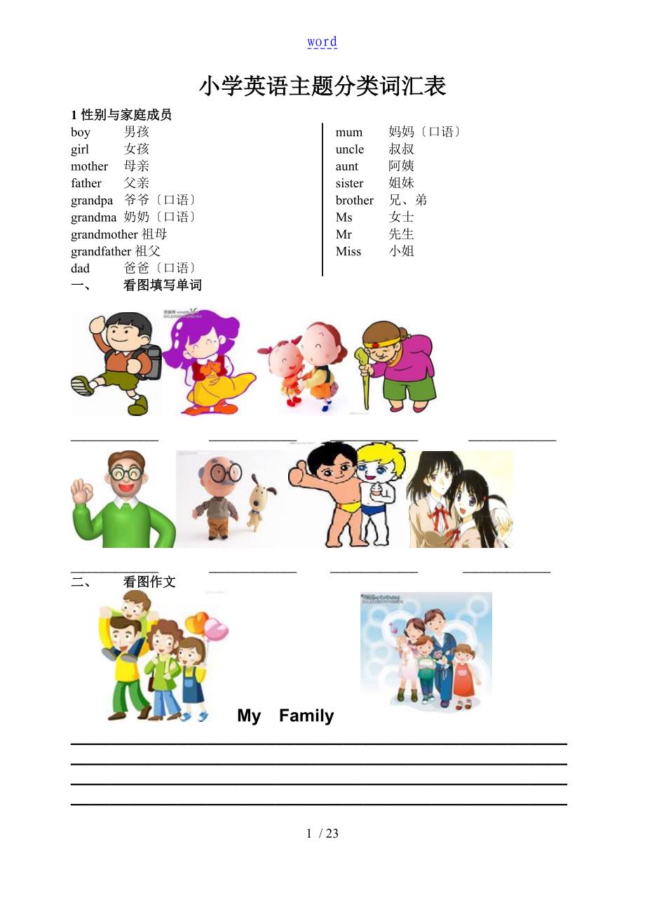 小学英语主题分类词汇表现用图解练习_第1页