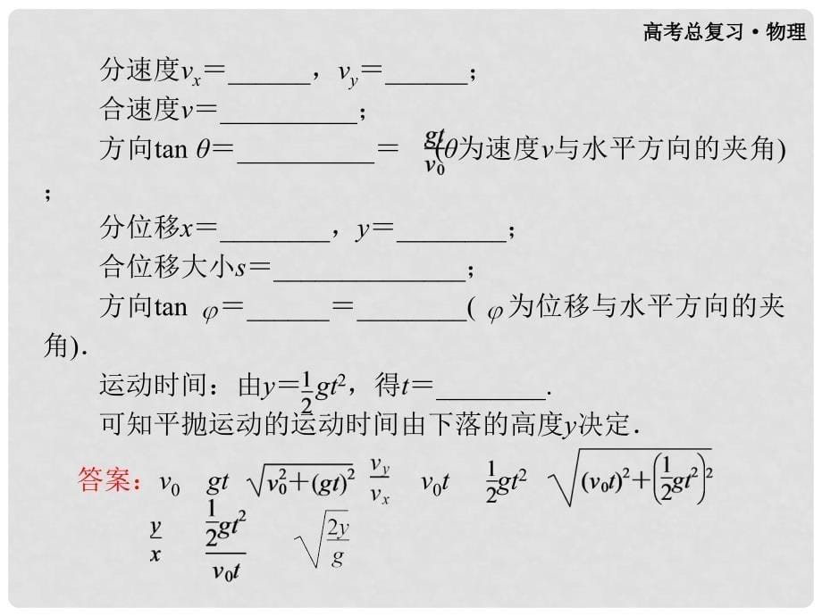 高三物理第一轮复习 第四章 第一单元第2课时 抛体运动课件 必修2_第5页