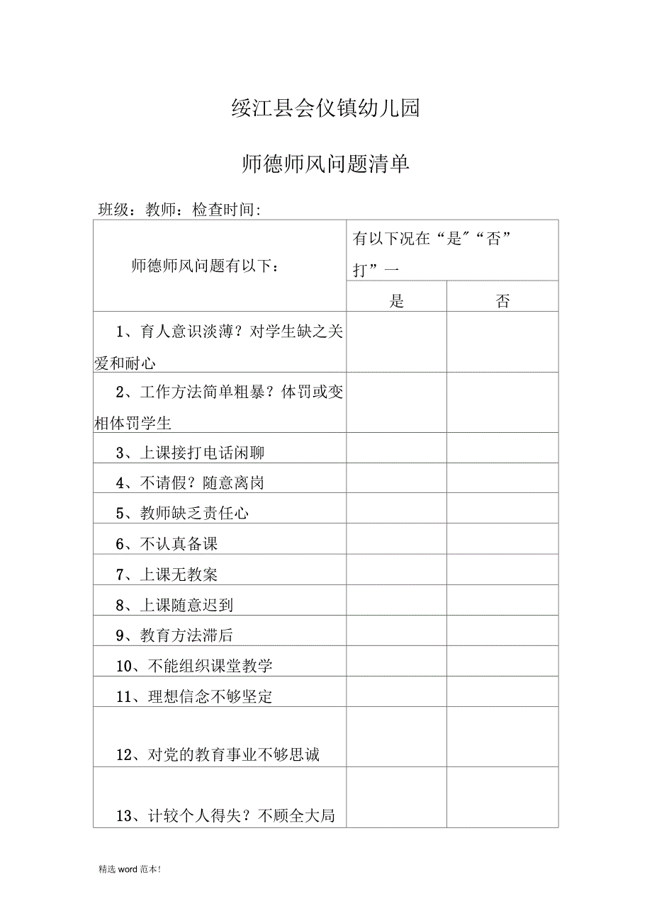 师德师风问题清单_第1页