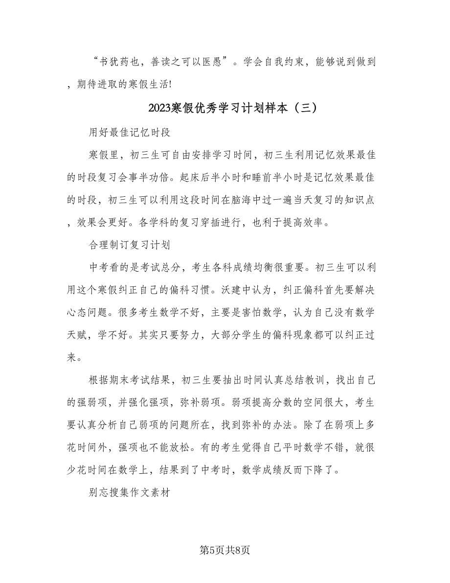 2023寒假优秀学习计划样本（4篇）.doc_第5页