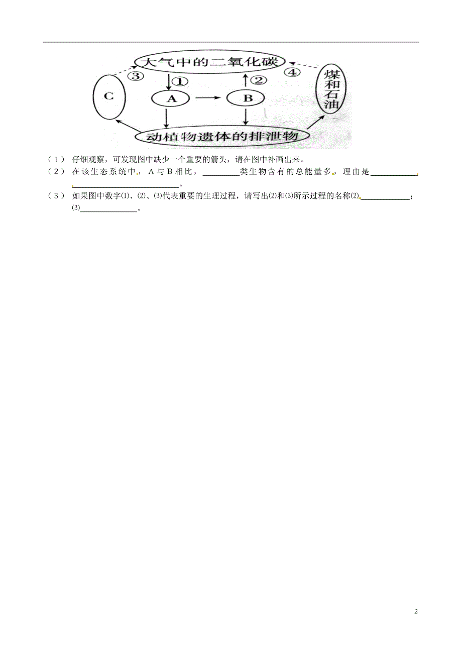 山东省德州市夏津实验中学八年级生物下册《第三节 能量流动和物质循环》学案（无答案） 新人教版_第2页