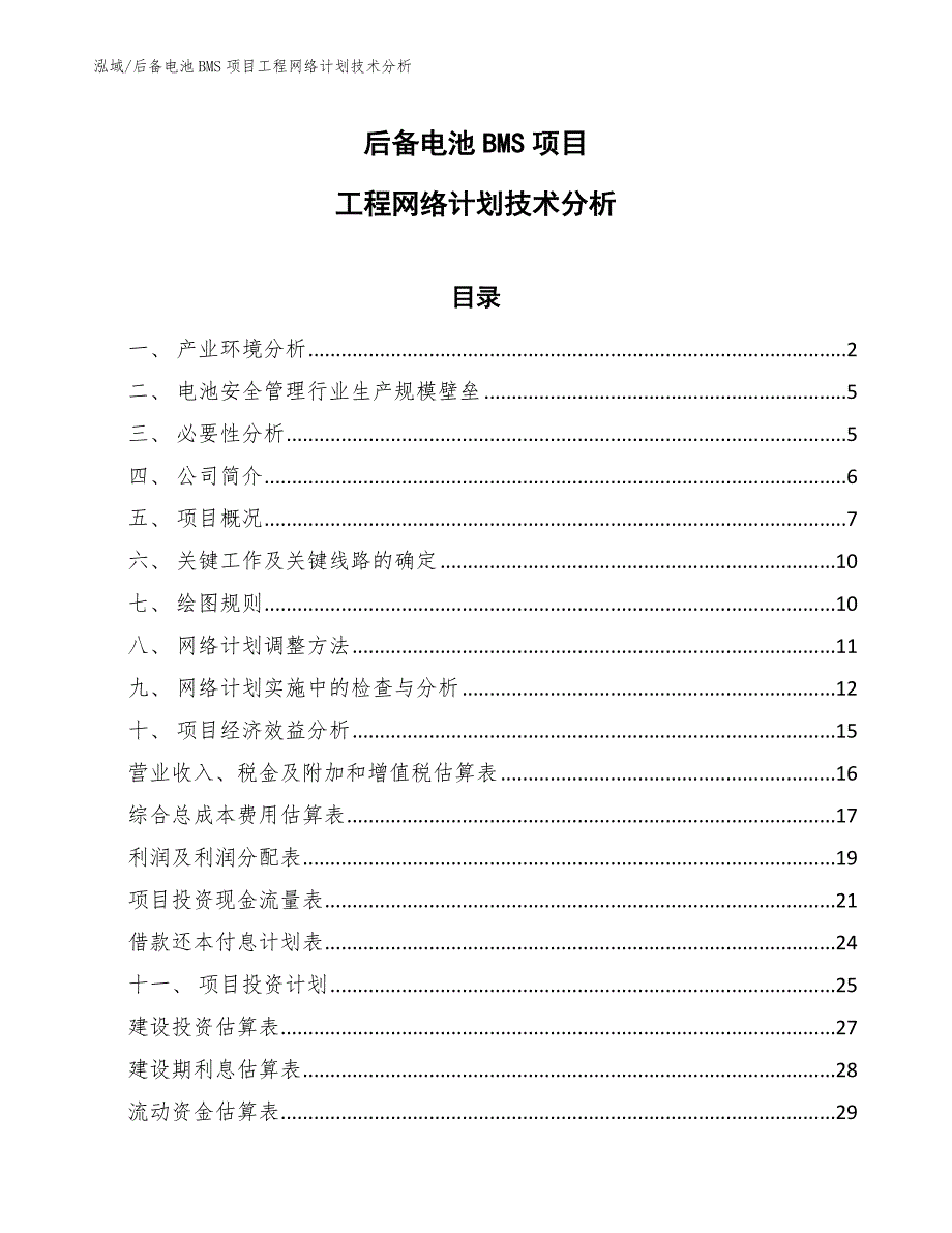 后备电池BMS项目工程网络计划技术分析（范文）_第1页