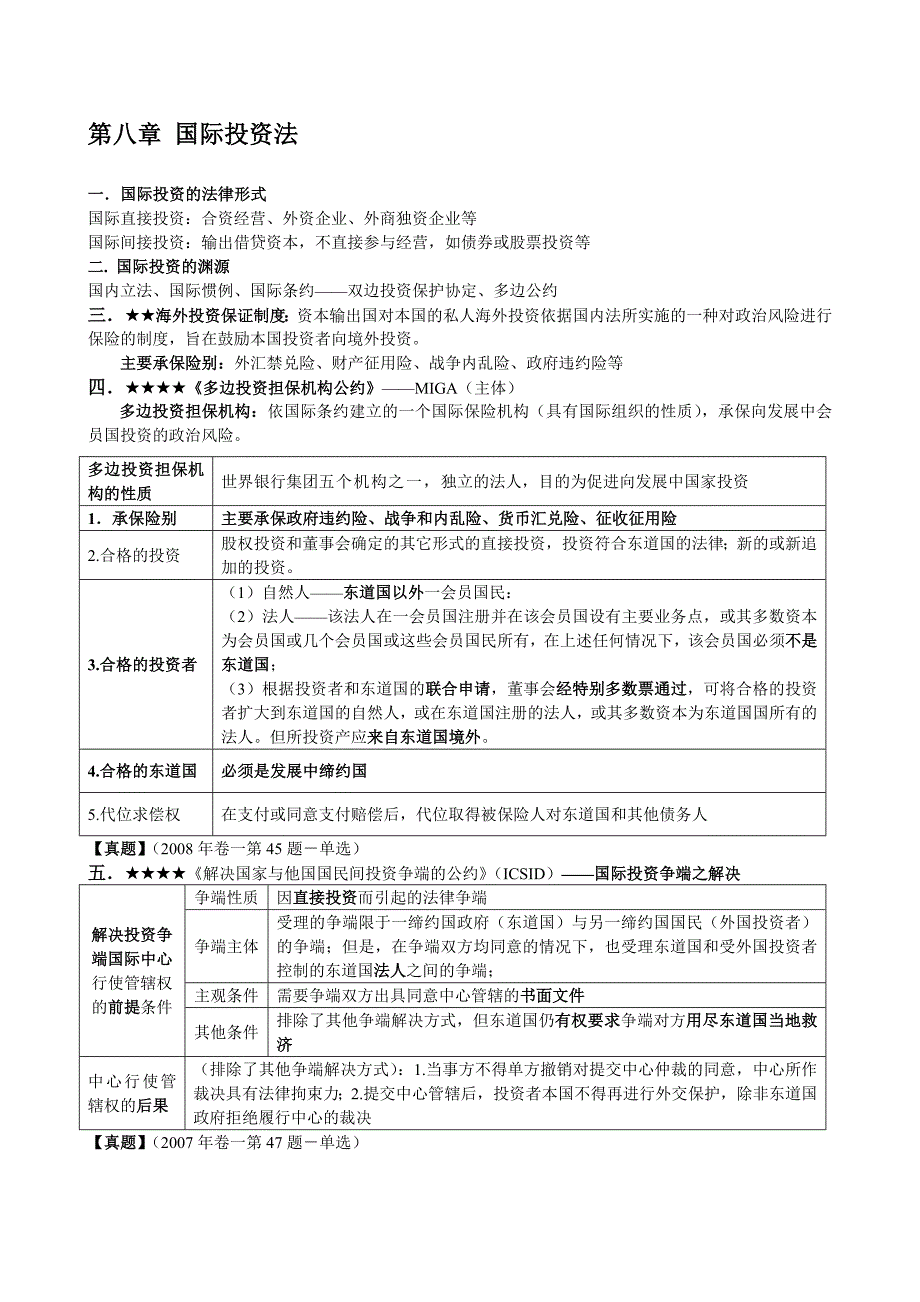 《国际经济法》重点知识、司考真题与案例(国际投资法、国际金融法)_第1页