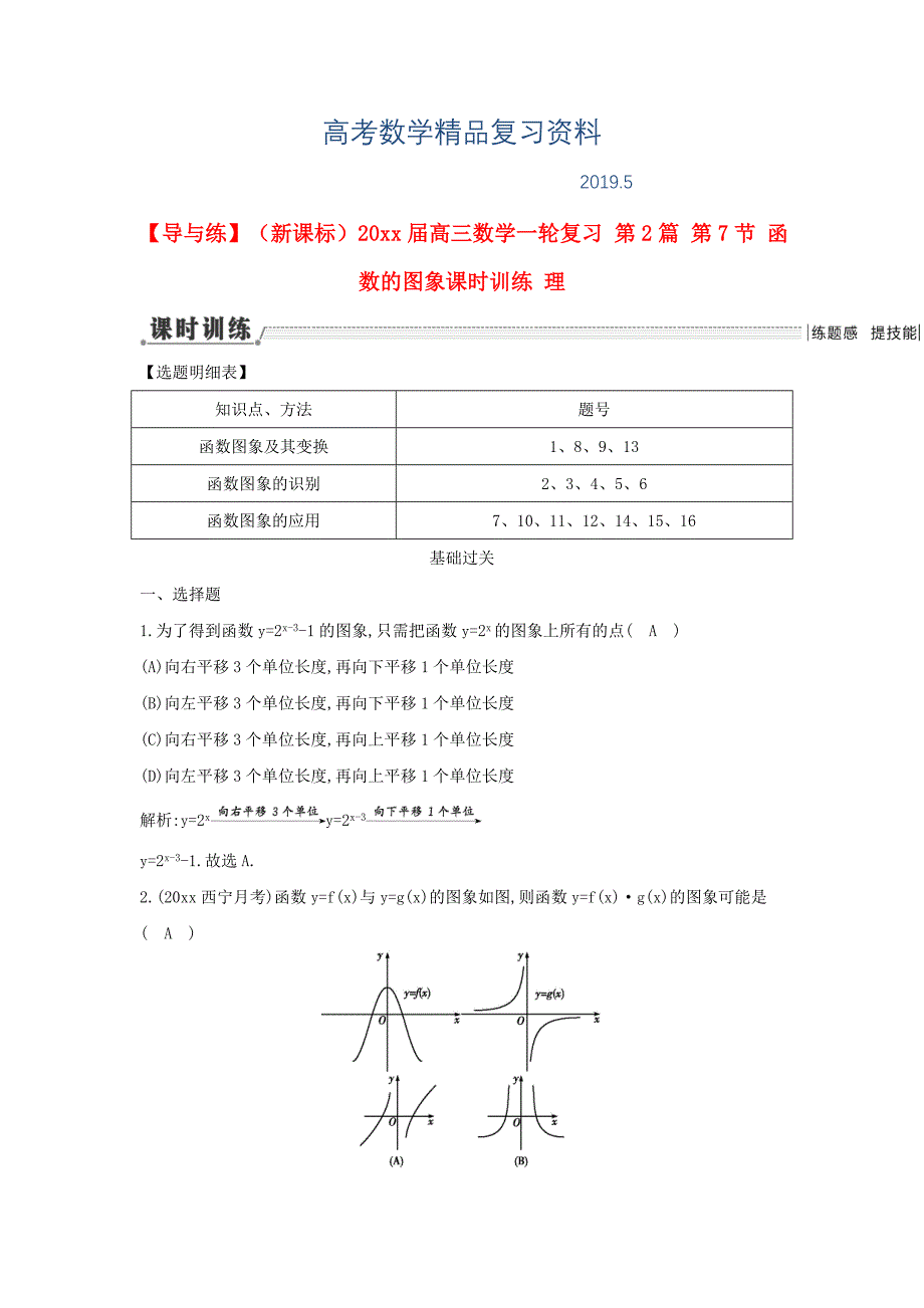 新课标高三数学一轮复习 第2篇 第7节 函数的图象课时训练 理_第1页