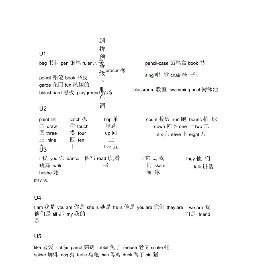 剑桥少儿英语预备级单词表_第1页