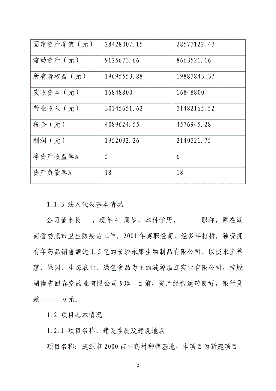 涟源市两千亩中药材种植基地项目可行性研究报告书_第2页