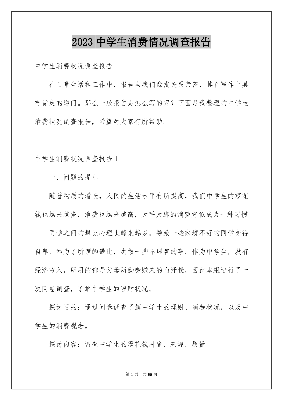 2023年中学生消费情况调查报告.docx_第1页