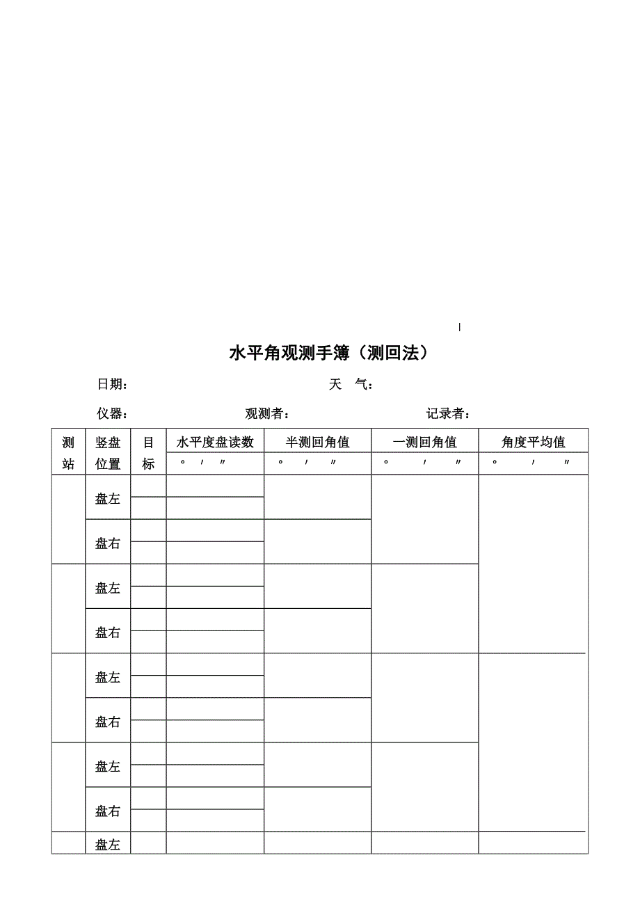 实训水平角测回法观测记录手簿_第1页
