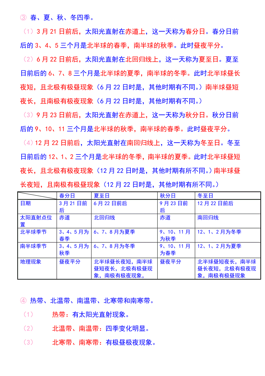 初中一年级(7年级)上学期地理部分单元知识点汇总_第3页