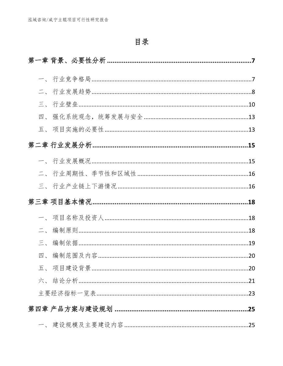 咸宁主辊项目可行性研究报告_第1页