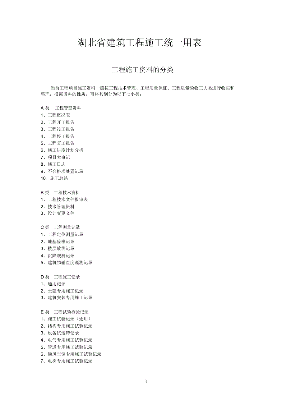 湖北省建筑工程施工统一用表_第1页