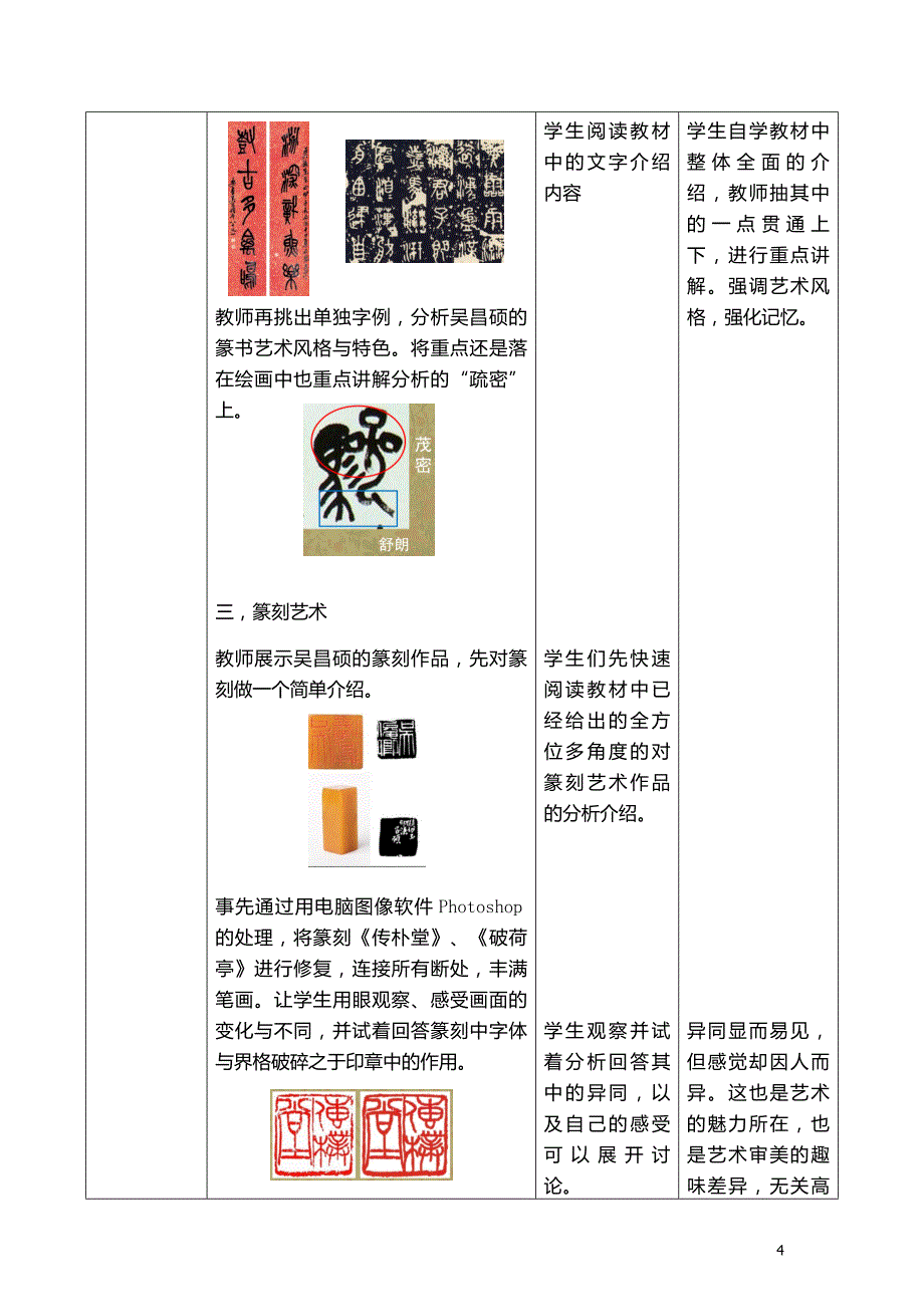 《吴昌硕的书画和篆刻》教学设计_第4页