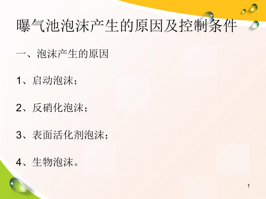 曝气池泡沫产生的原因及控制方法PPT精选文档_第1页