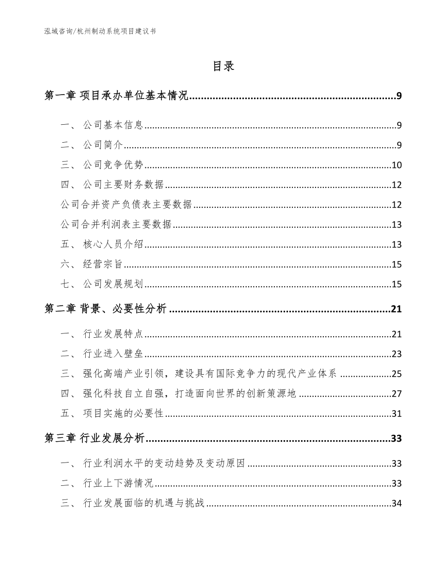杭州制动系统项目建议书_第1页