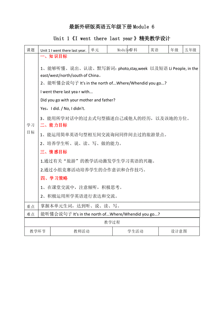 外研版英语五年级下册《Module 6 Unit 1》优质教案(三起)_第1页