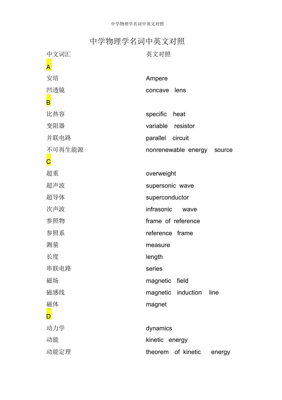 中学物理学名词中英文对照_第1页